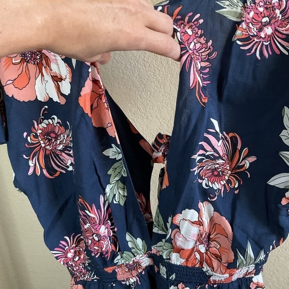 Lulus Womens Botanic Of Time Navy Blue Floral Print Tie-Front Skater Dress Sz XS - Picture 4 of 7